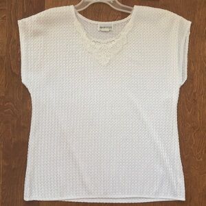 Apparenza White Textured Blouse with Lace Accent